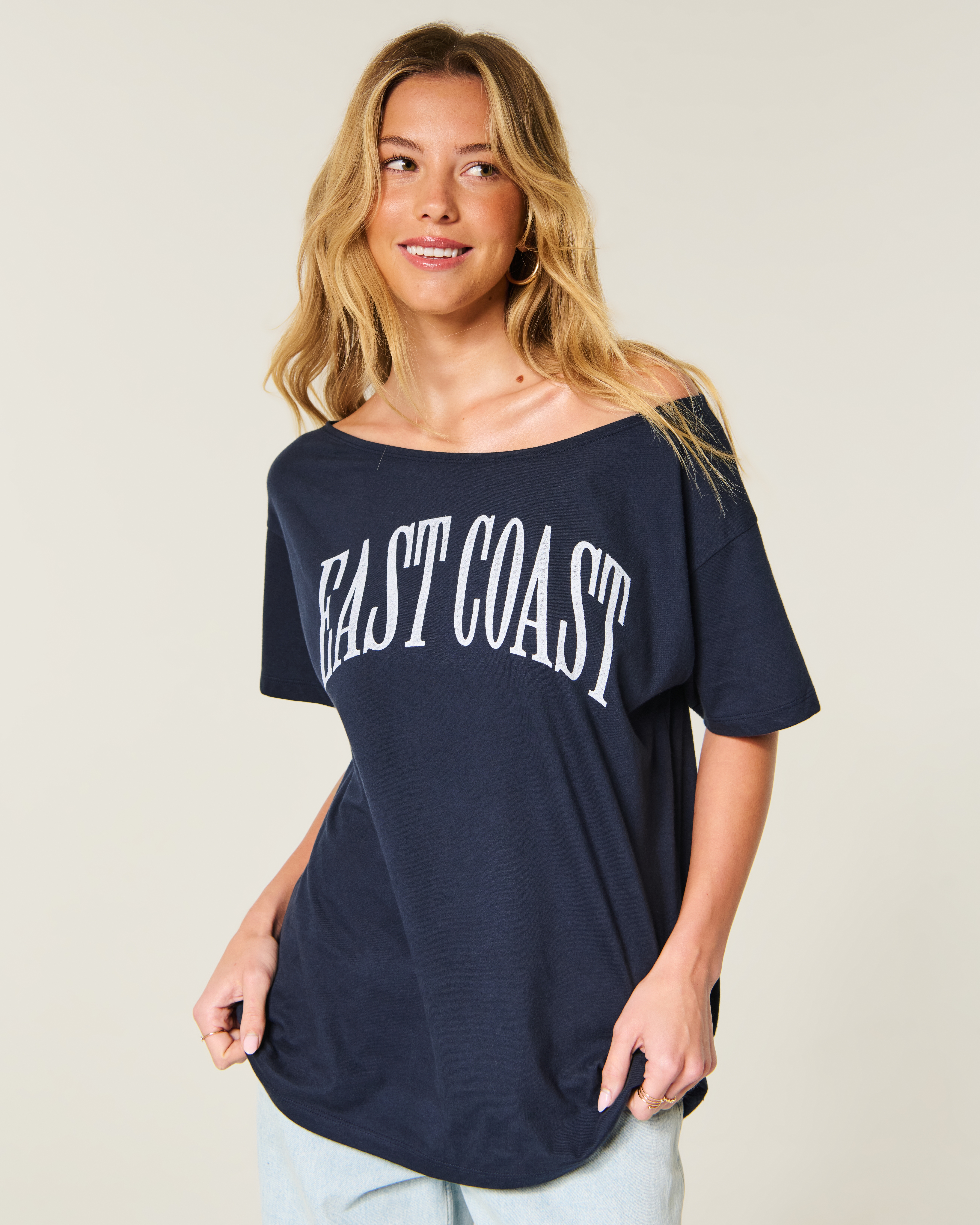 Easy Off-the-Shoulder East Coast Graphic Tee