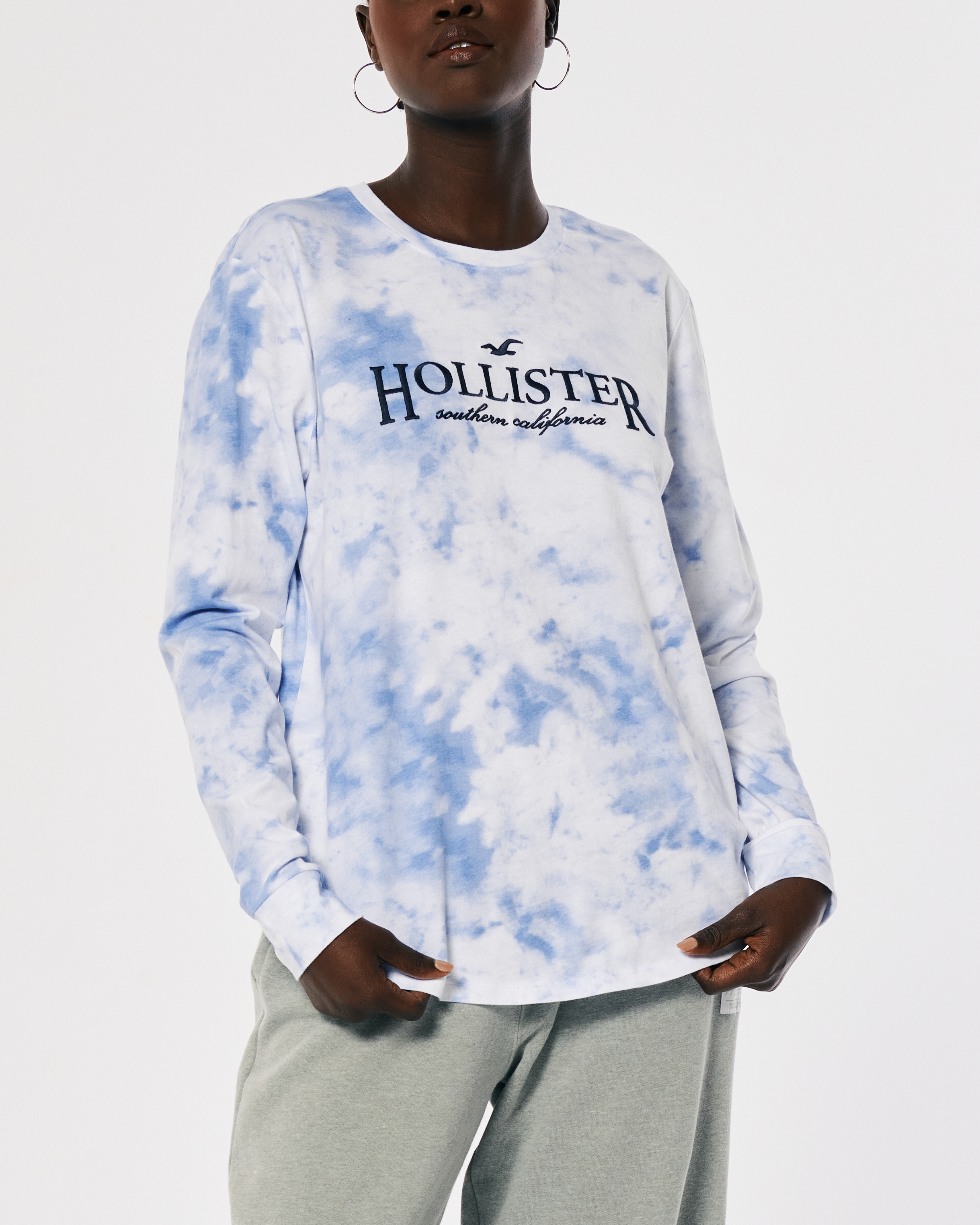 Blue long outlet sleeve hollister shirt