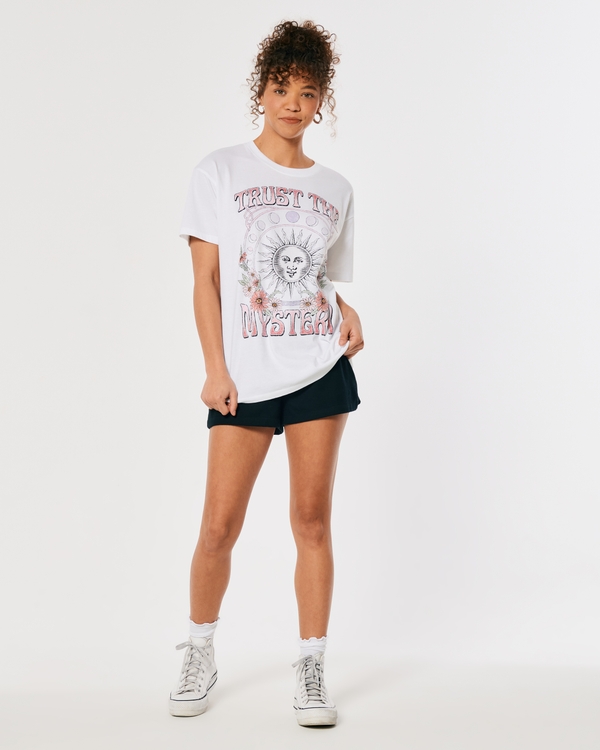 Oversized Celestial Graphic Tee, White With Sun view 1