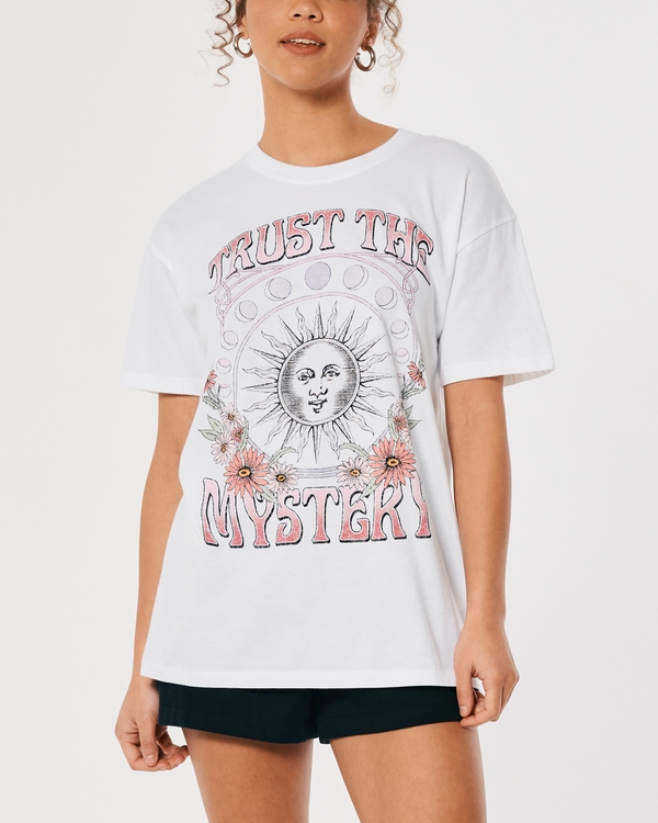 Oversized Celestial Graphic Tee, White With Sun view 2