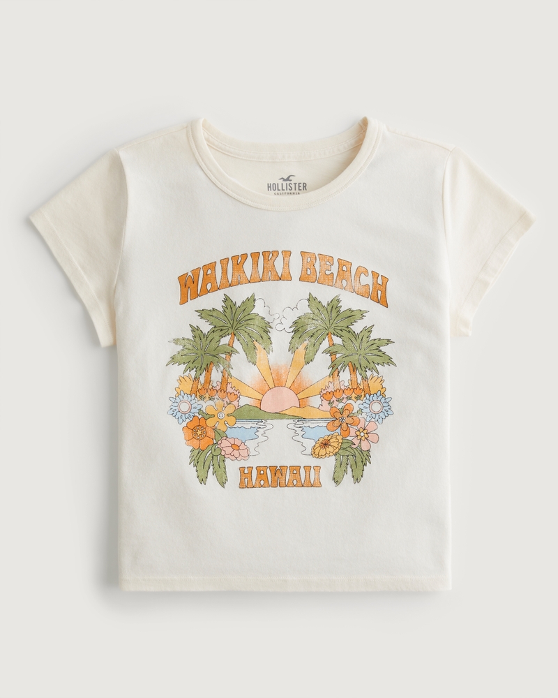 Women's Relaxed Waikiki Beach Hawaii Graphic Baby Tee Women's
