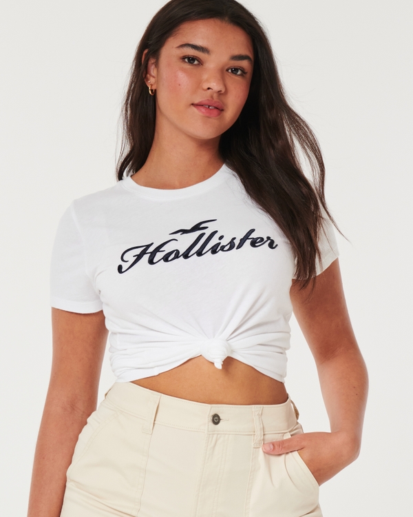 Hollister Women's Embroidered Logo Graphic Tee Red Size X-Small