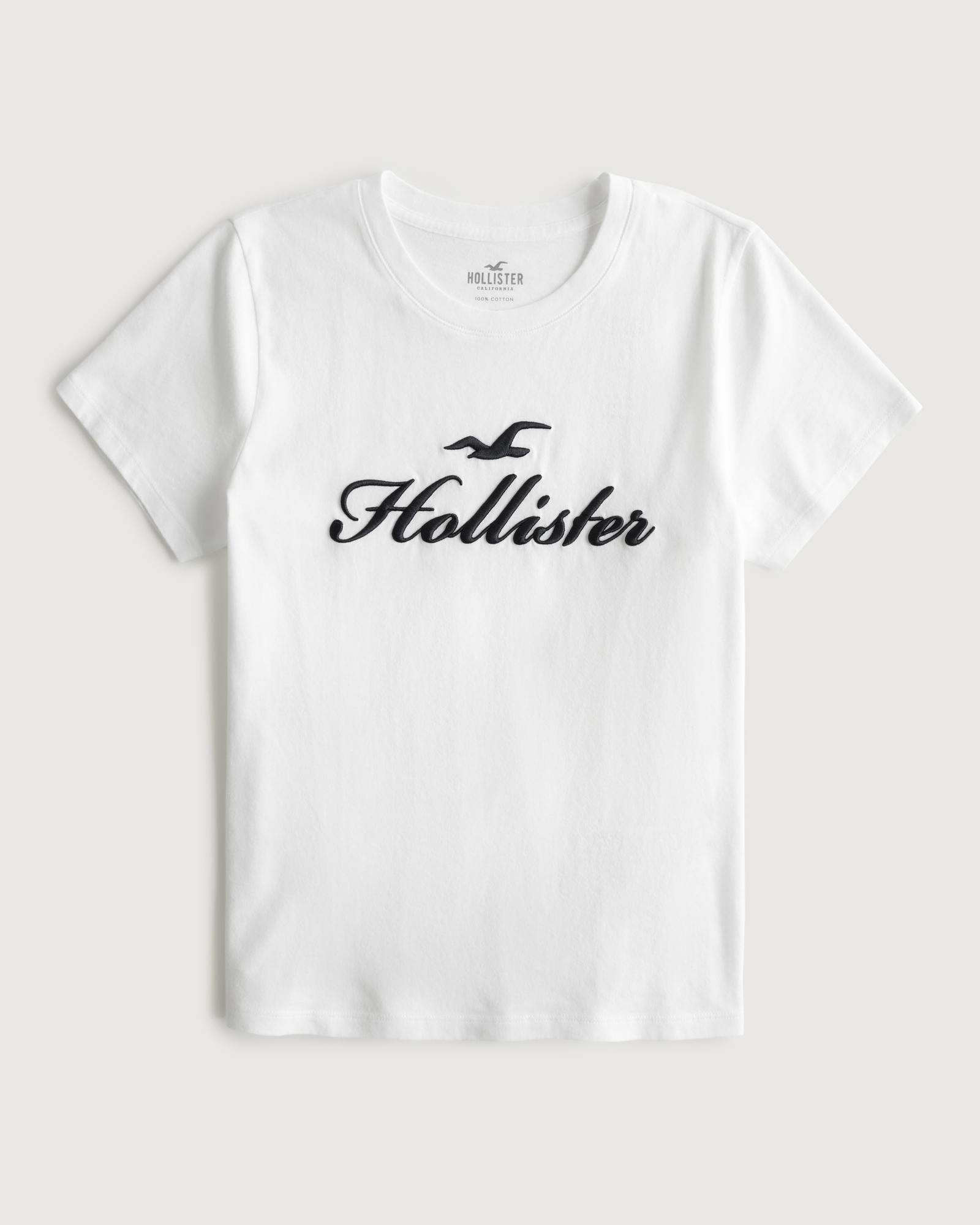 Hollister Womens T-Shirt White Black California Short Sleeve Scoop Neck S