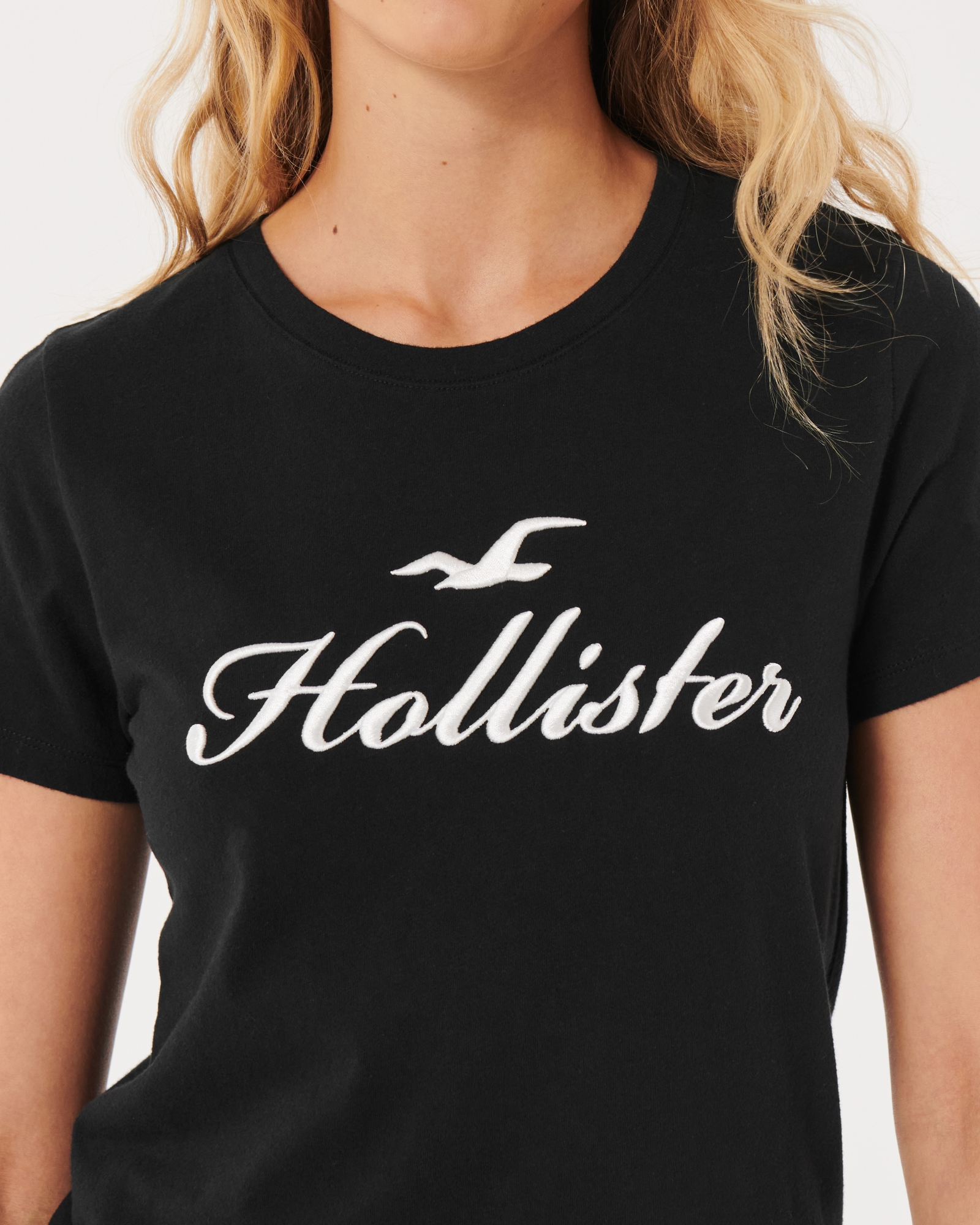 Hollister Co. FLORAL MIXED EMBROIDERY AND PRINT - Print T-shirt - black 