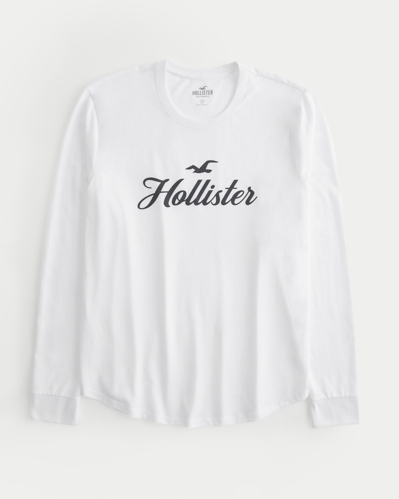 HOLLISTER Womens Graphic Top Long Sleeve UK 10 Small Navy Blue