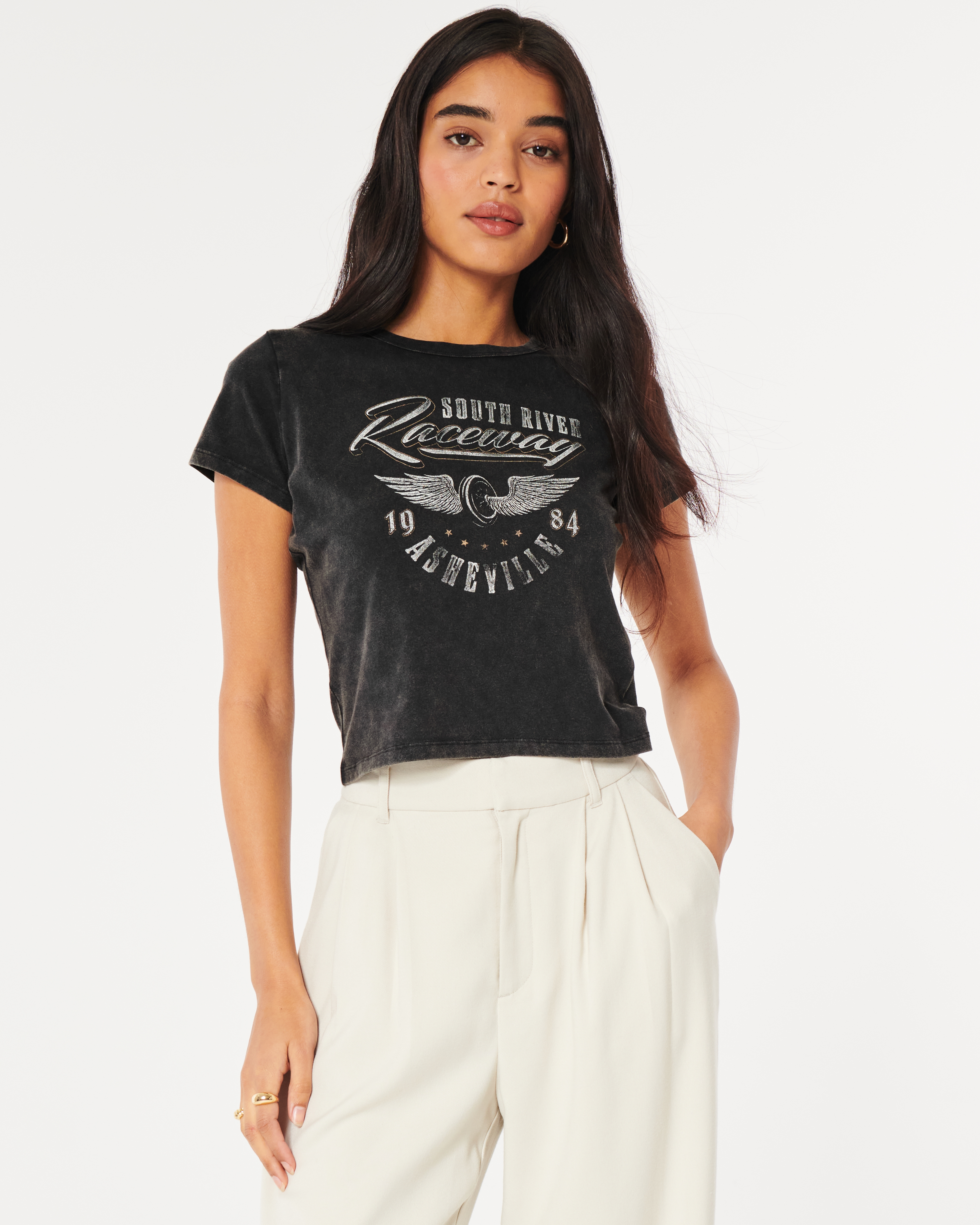 Hollister Easy Brooklyn New York Crop Graphic Tee