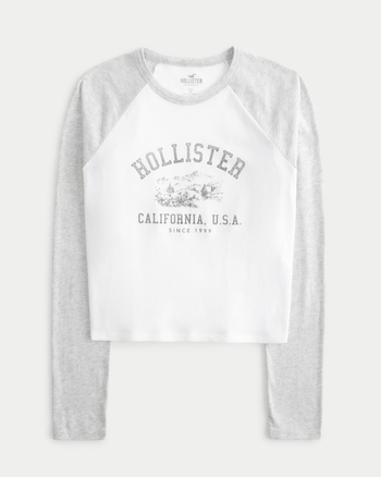 Women's Relaxed Long-Sleeve Logo Graphic Baby Tee, Women's Hollister  Women's