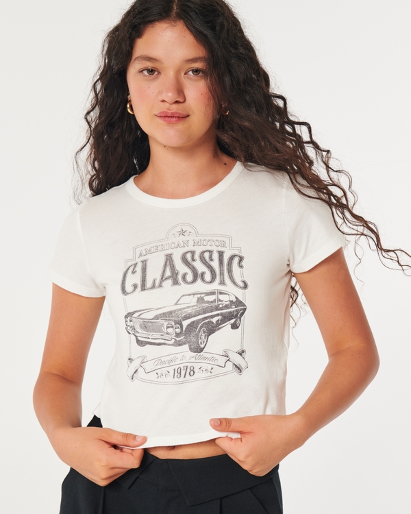 Easy American Motor Classic Graphic Baby Tee, Off White