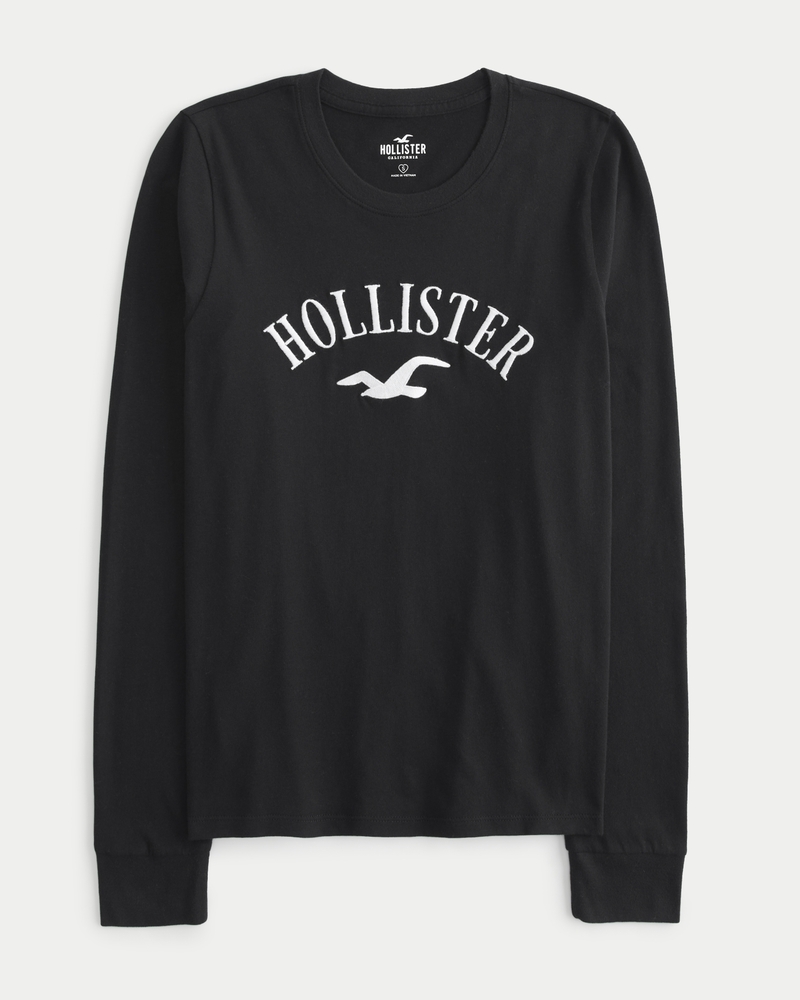 Hollister Red Black White Logo 90's Long Sleeve Tee T-shirt Womens