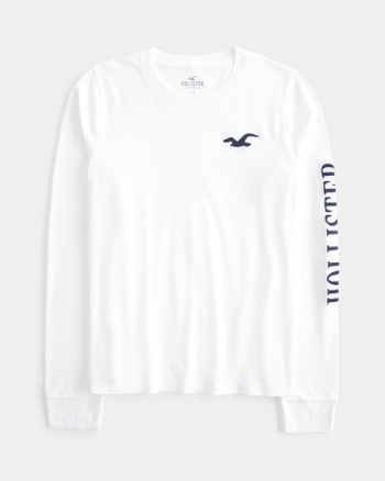 Hollister Co. EASY COZY RIBBED LONG-SLEEVE LOGO GRAPHIC TEE - Long sleeved  top - OFF WHITE/off-white 