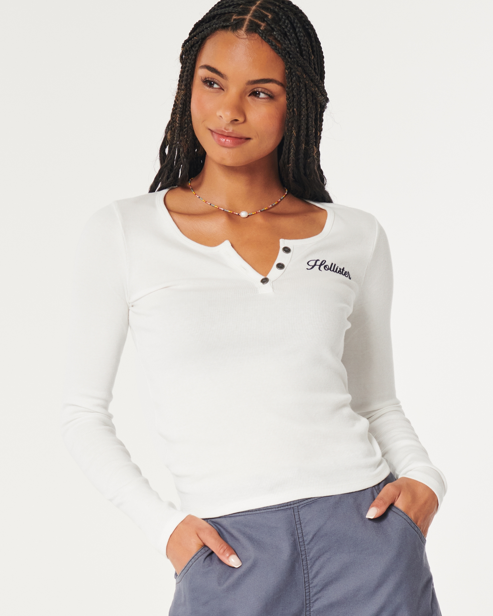 Hollister Women's Henley T-shirt Easy Fit