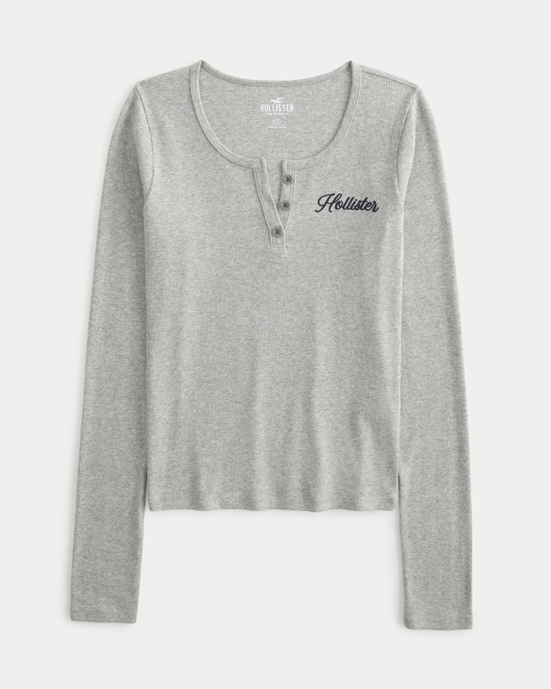 Hollister henley long sleeve top in white