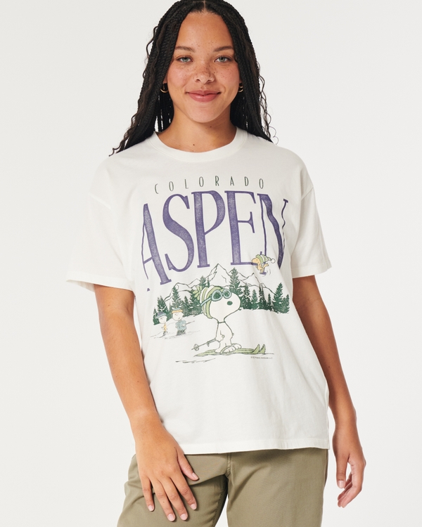 Oversized Aspen Colorado Snoopy Graphic Tee, White