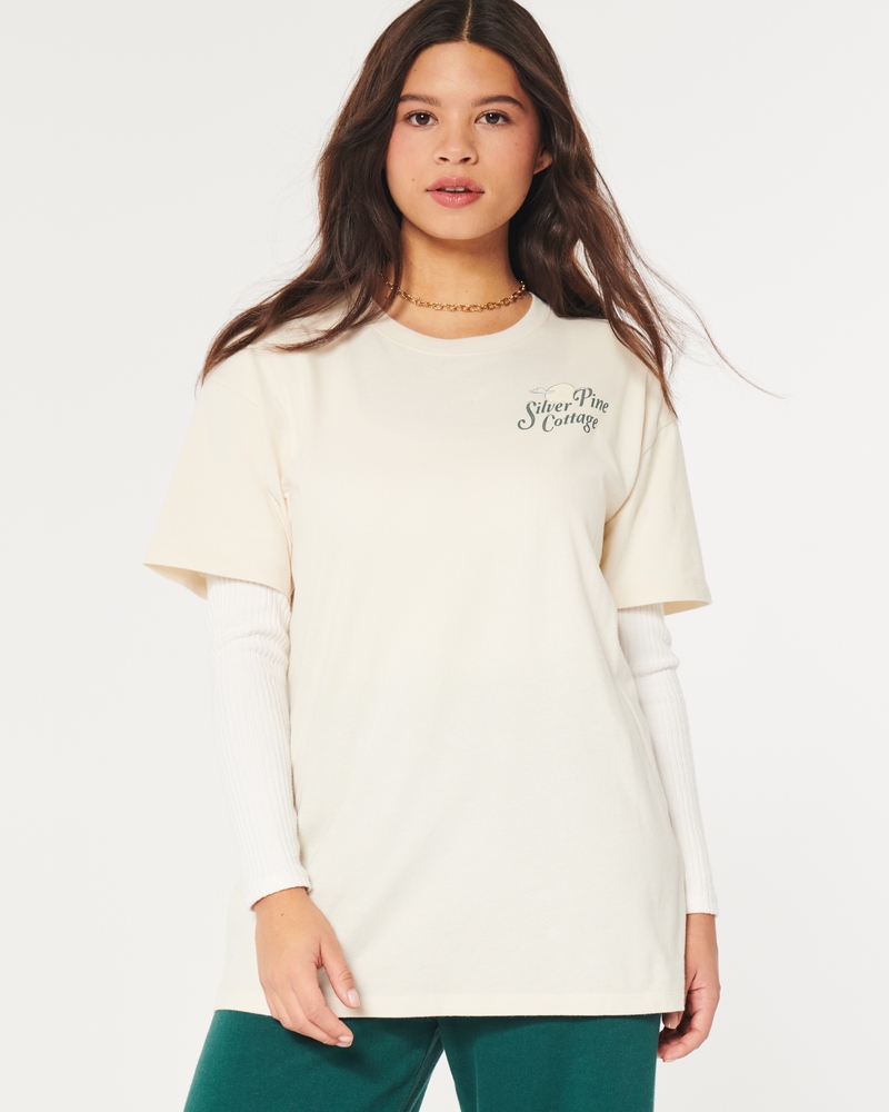 Women's Oversized Silver Pine Cottage Graphic Tee
