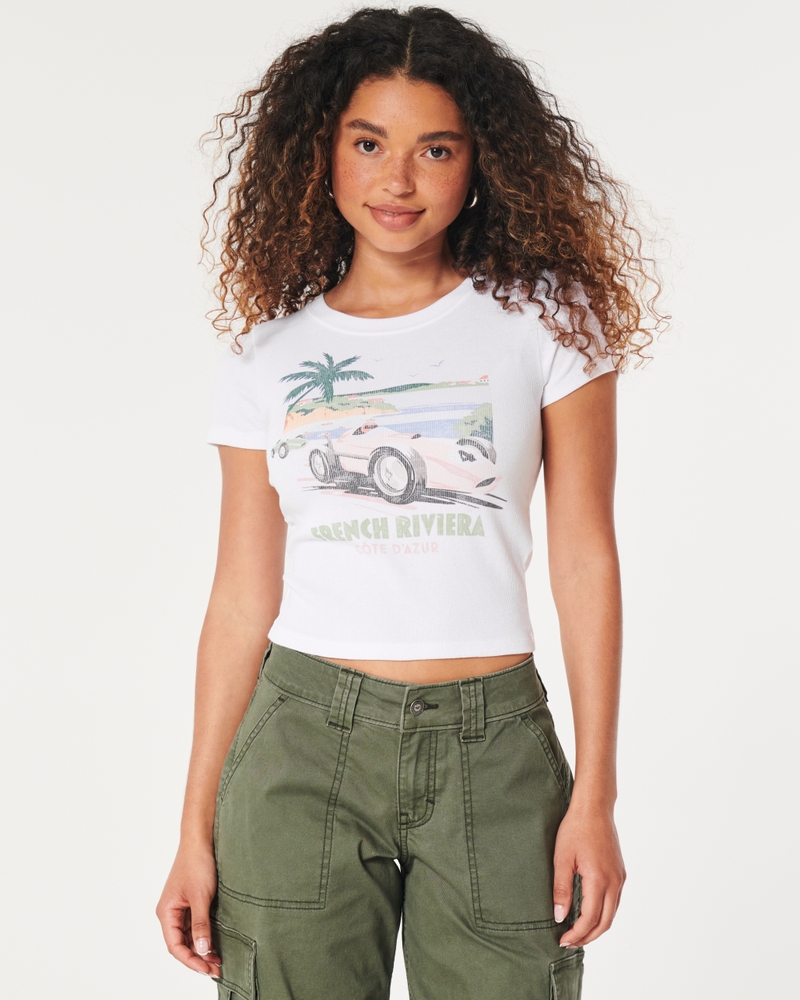 French Riviera Racing Graphic Crop Baby Tee