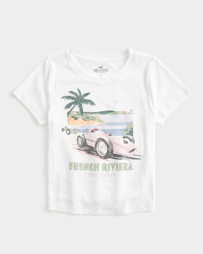 French Riviera Racing Graphic Crop Baby Tee