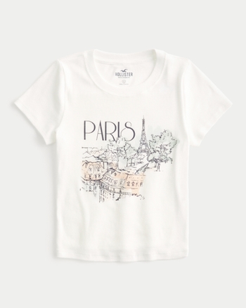 Women s Paris Graphic Crop Baby Tee Women s Tops HollisterCo