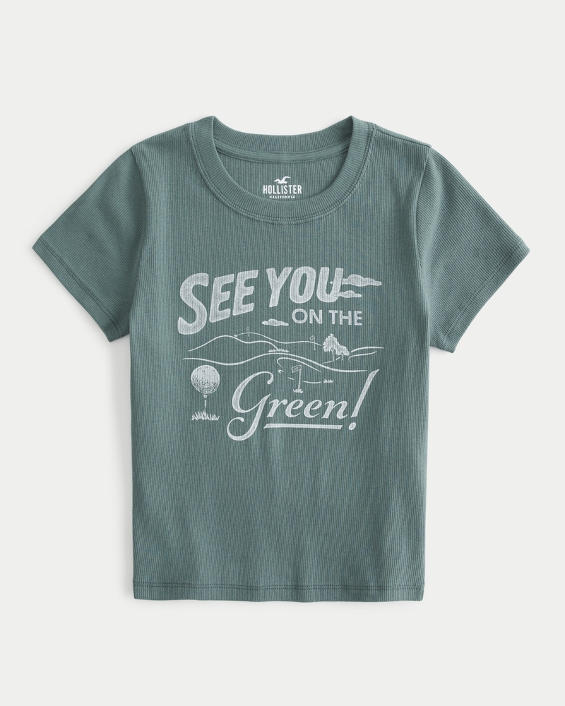 Women's See You On the Green Golf Graphic Ribbed Baby Tee, Women's Tops