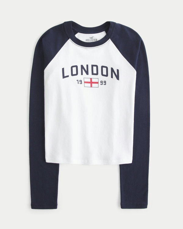 Long-Sleeve London Graphic Baby Tee, White