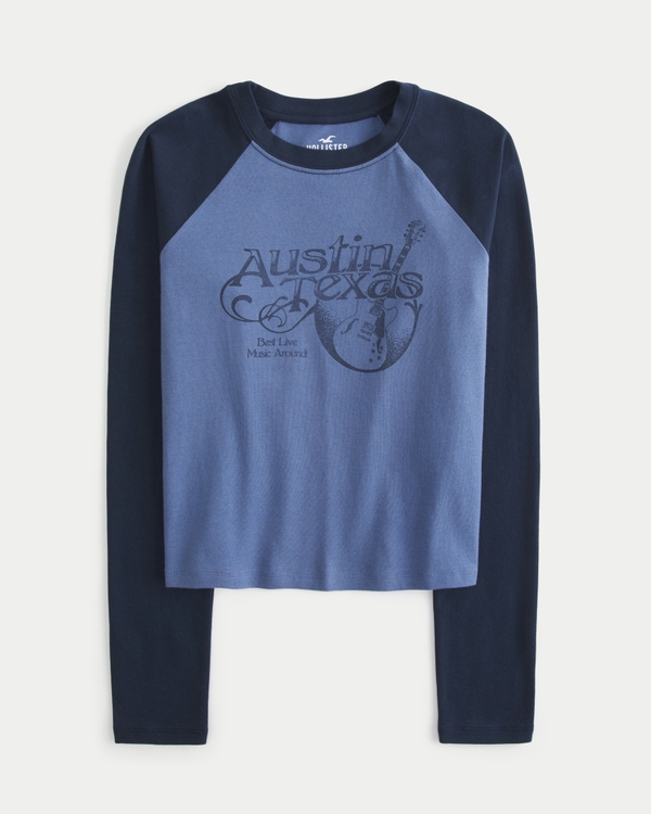 Long-Sleeve Austin Texas Graphic Baby Tee, Blue