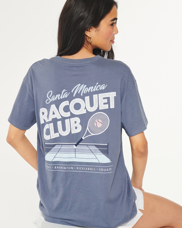 Oversized Santa Monica Racquet Club Graphic Tee, Blue