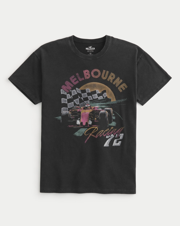 Oversized Melbourne Racing Graphic Tee, Black