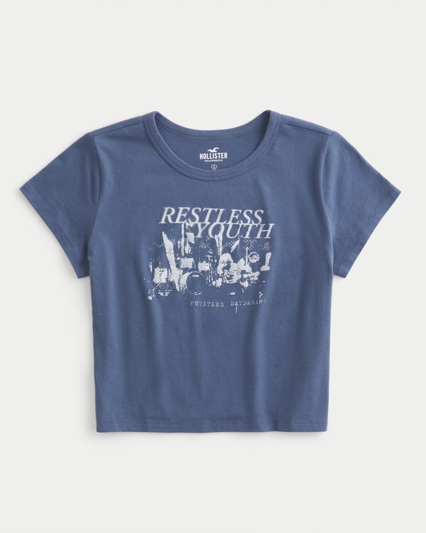 Restless Youth Graphic Baby Tee, Light Navy