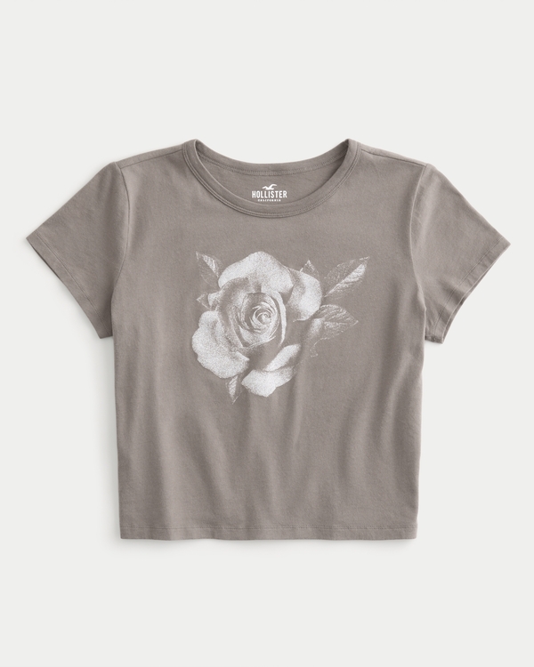 Flower Graphic Baby Tee, Taupe