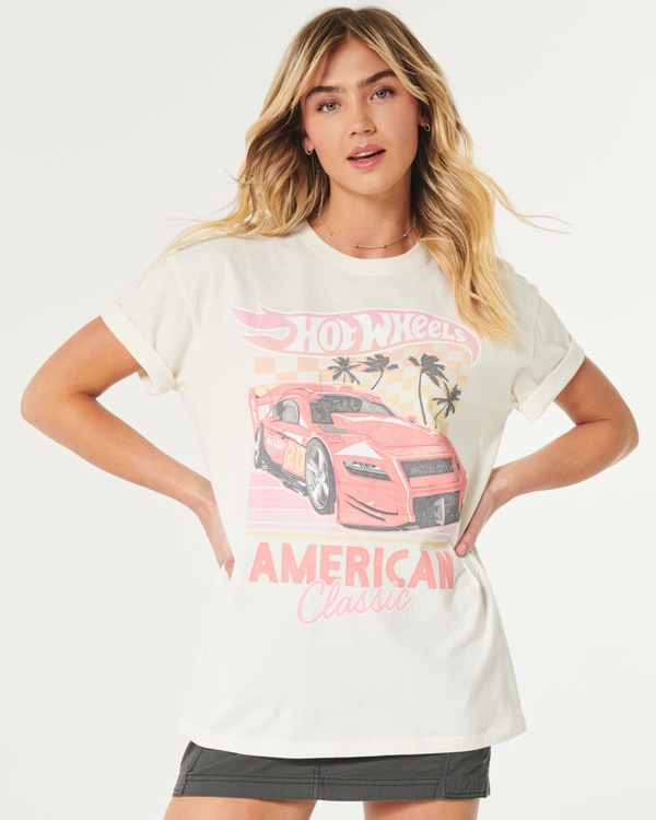 Oversized Hot Wheels Graphic Tee, White