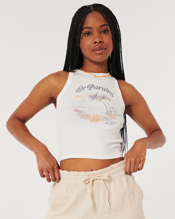 HOLLISTER Womens Graphic Top Long Sleeve UK 6 XS Off White Cotton, Vintage  & Second-Hand Clothing Online