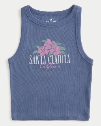 Women's Ribbed Santa Clarita California Graphic HighNeck Tank Women