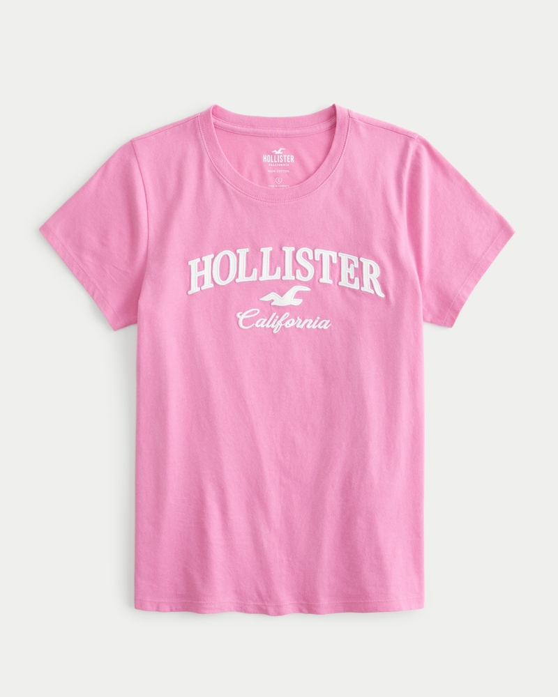 Hollister women RED Logo Graphic Easy Tee Slim T shirt Top Size Small