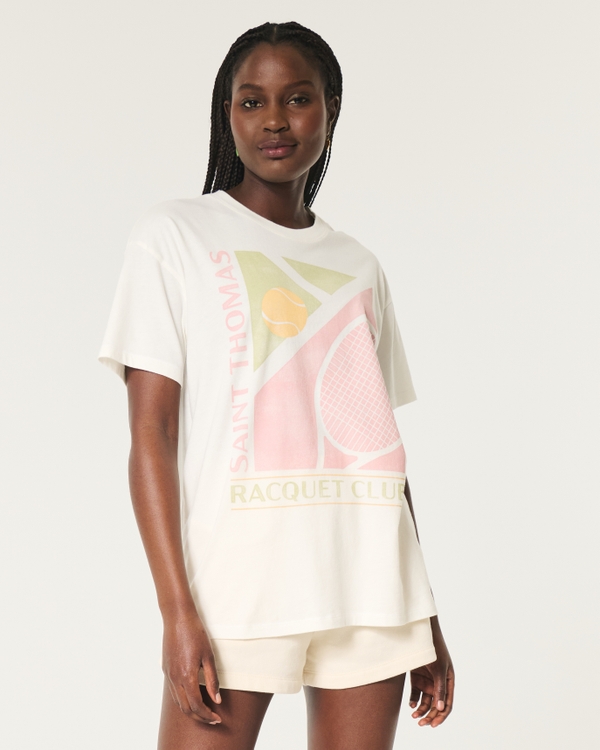 Oversized Saint Thomas Racquet Club Graphic Tee, White