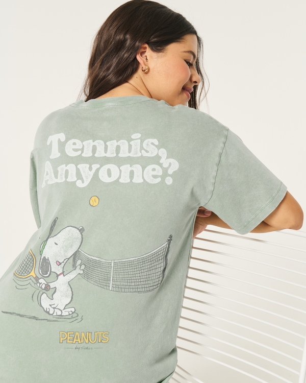 Oversized Peanuts Tennis Graphic Tee, Green