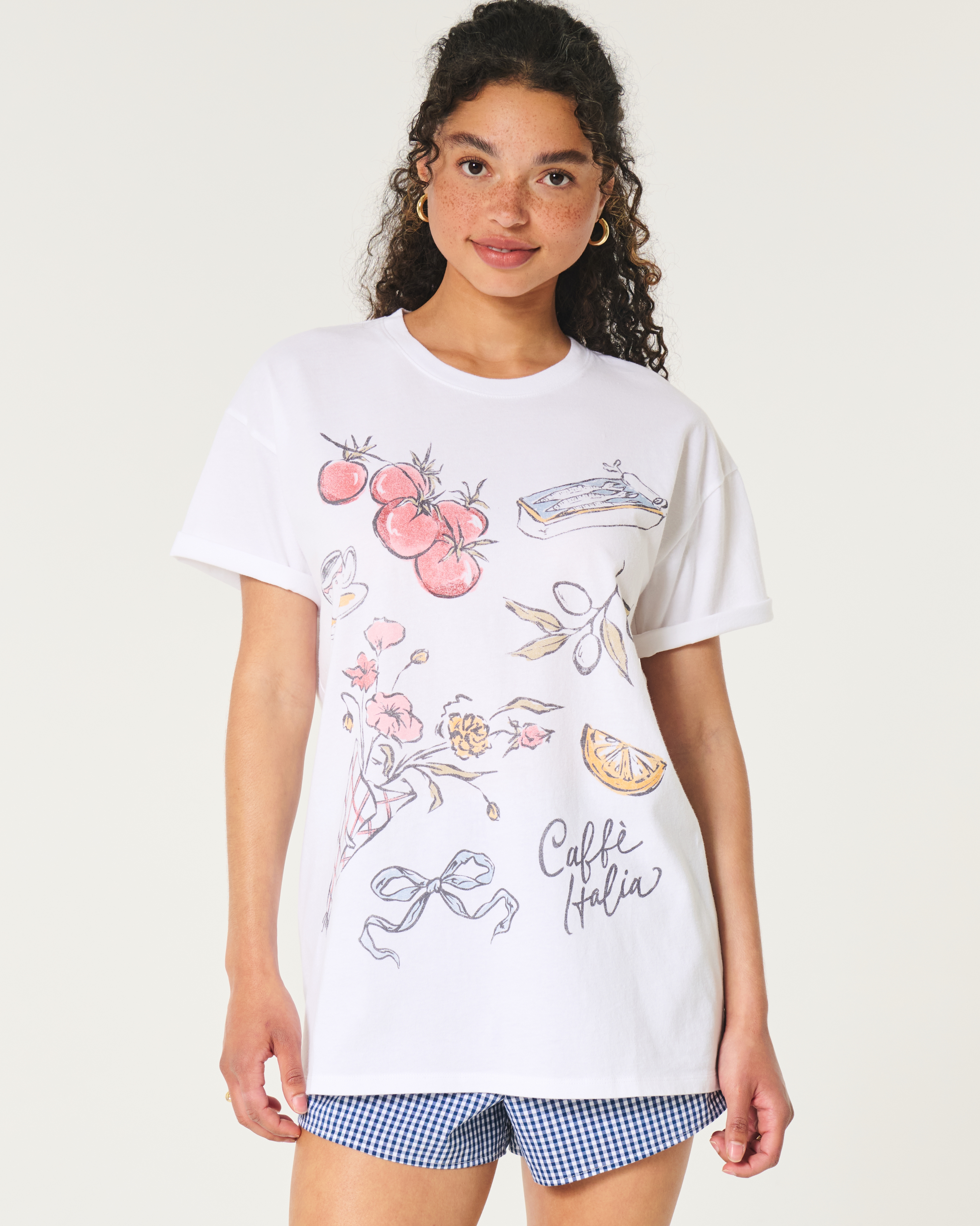 red grey and white graphic tee