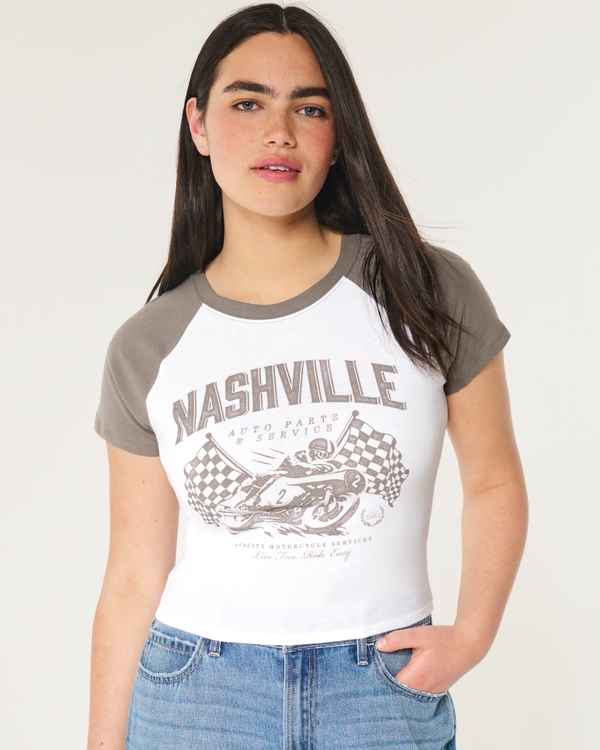 Nashville Graphic Baby Tee, White And Tan