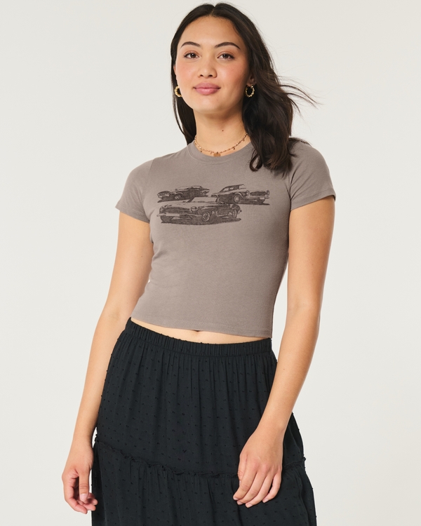 Vintage Car Graphic Baby Tee, Taupe