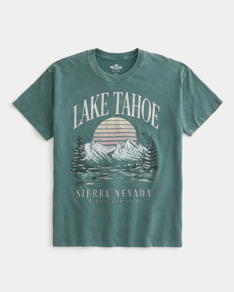 Women's Oversized Lake Tahoe Print Graphic Tee, Women's Tops