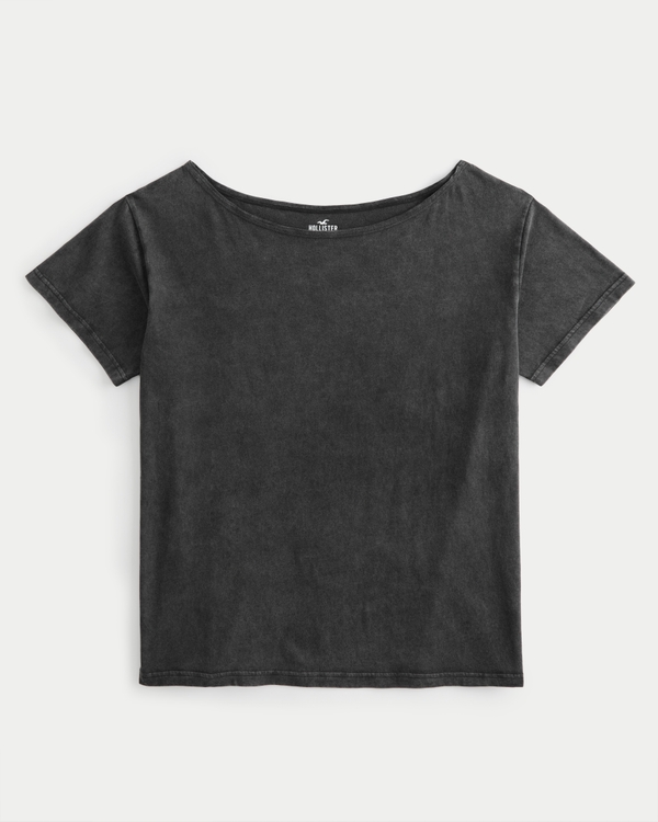 Oversized Off-the-Shoulder T-Shirt, Dark Grey