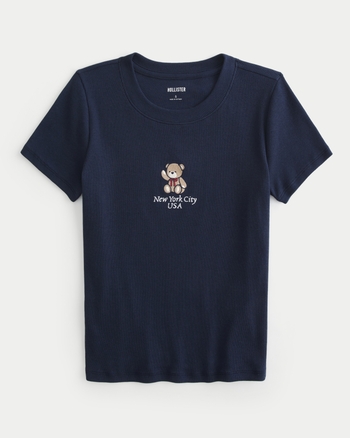 Women s Ribbed Longer Length New York City Graphic Baby Tee Women s New Arrivals HollisterCo