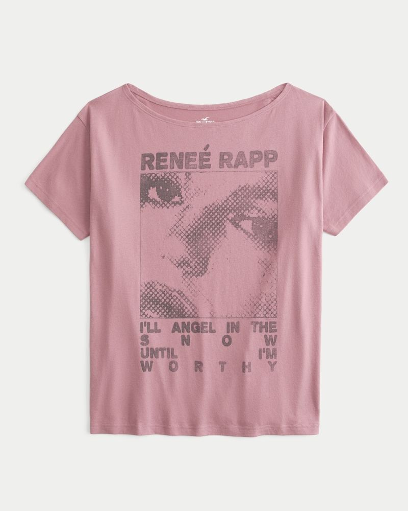 Women s Oversized Off the Shoulder Renee Rapp Graphic Tee in Vintage Rose Size XXS from Hollister