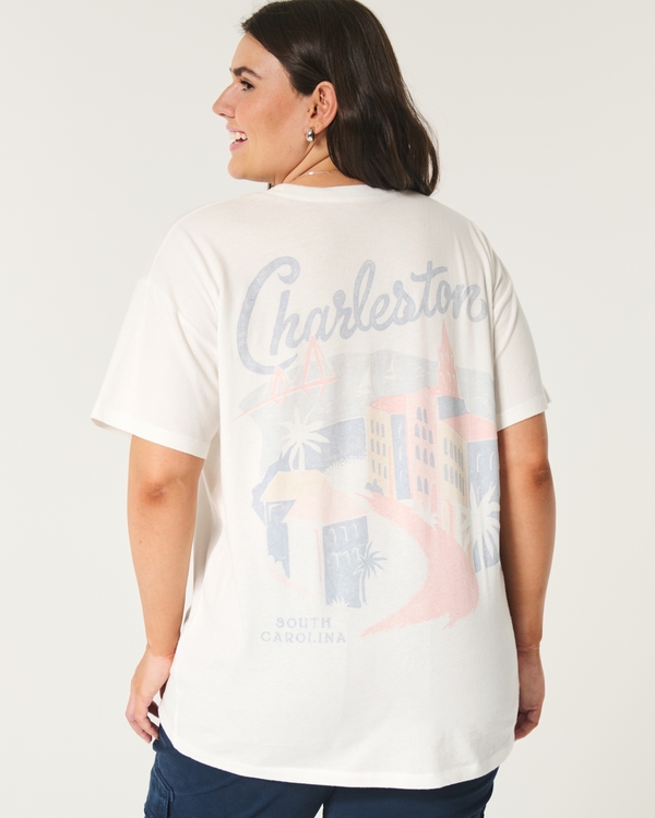 Oversized Charleston Graphic Tee, Cloud White