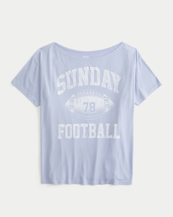 Women s Oversized Off the Shoulder Sunday Football Graphic Tee Women s Game Day Looks HollisterCo