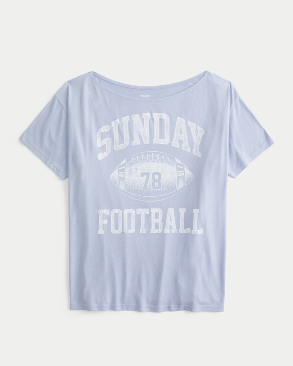 Oversized Off-the-Shoulder Sunday Football Graphic Tee