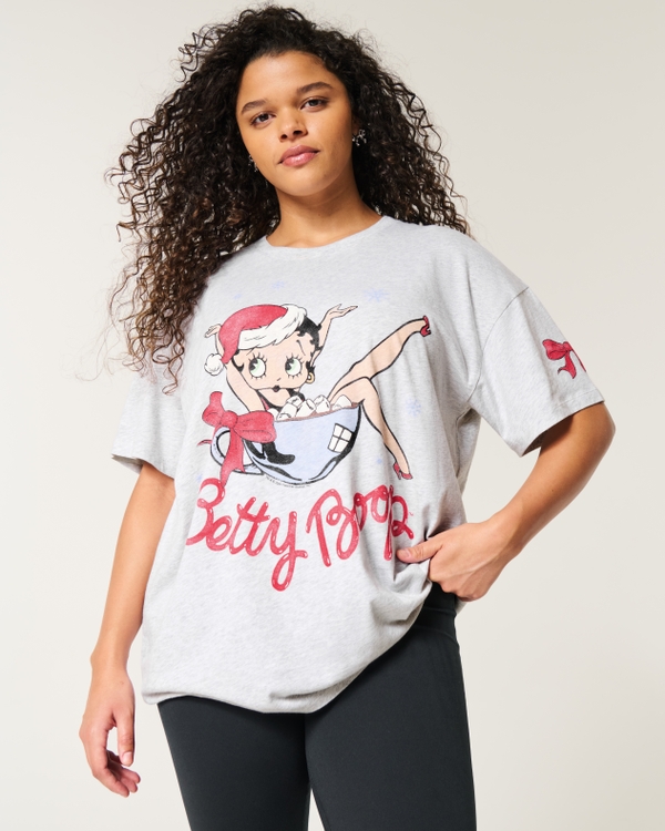 Oversized Betty Boop Graphic Tee, Light Heather Gray