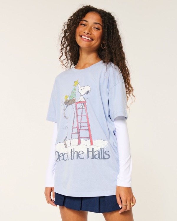 Oversized Snoopy Graphic Tee, Dusty Blue