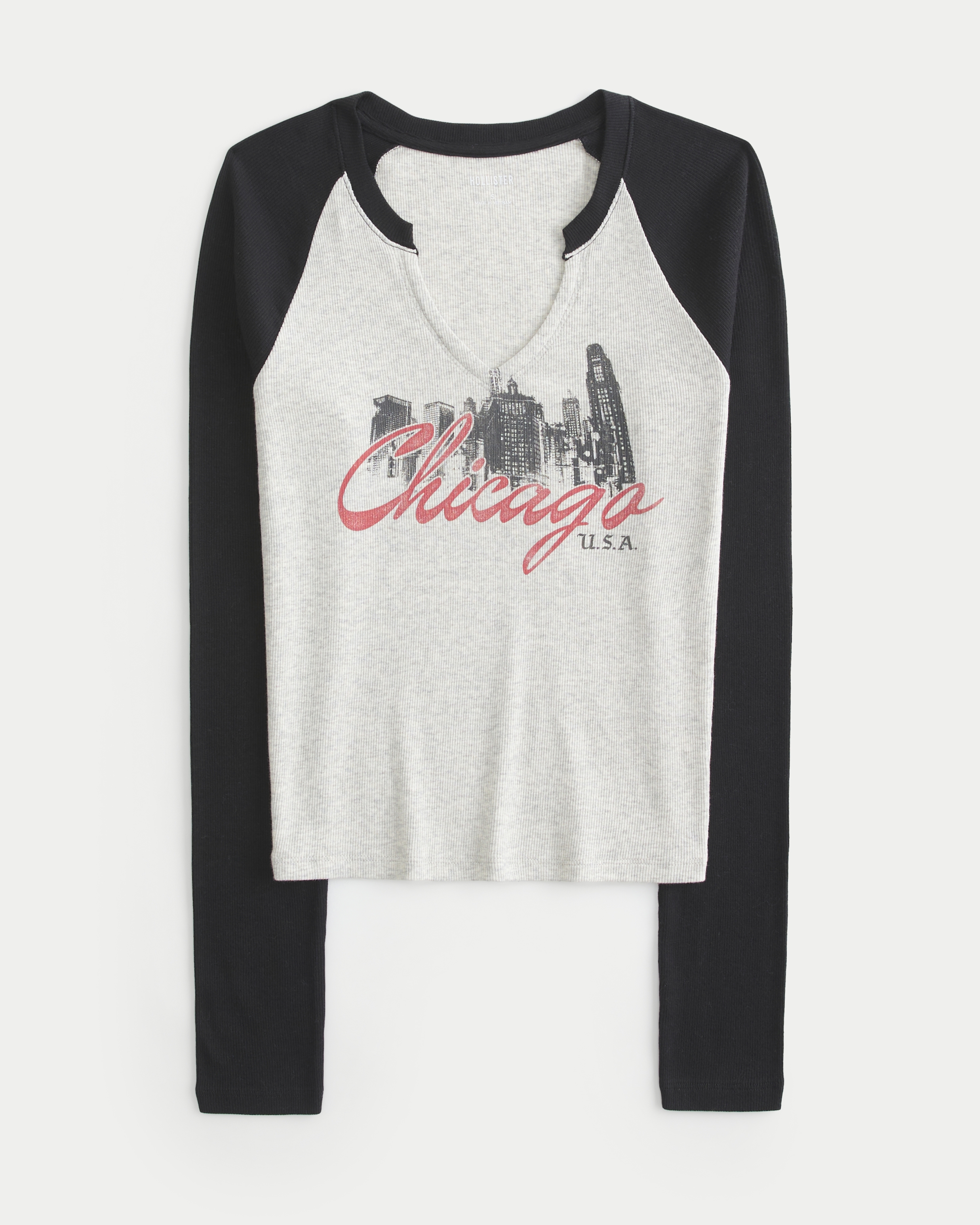 Long-Sleeve Chicago Graphic Notch-Neck Baby Tee