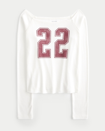 Women s Long Sleeve Off the Shoulder Athletic Graphic Baby Tee Women s Tops HollisterCo