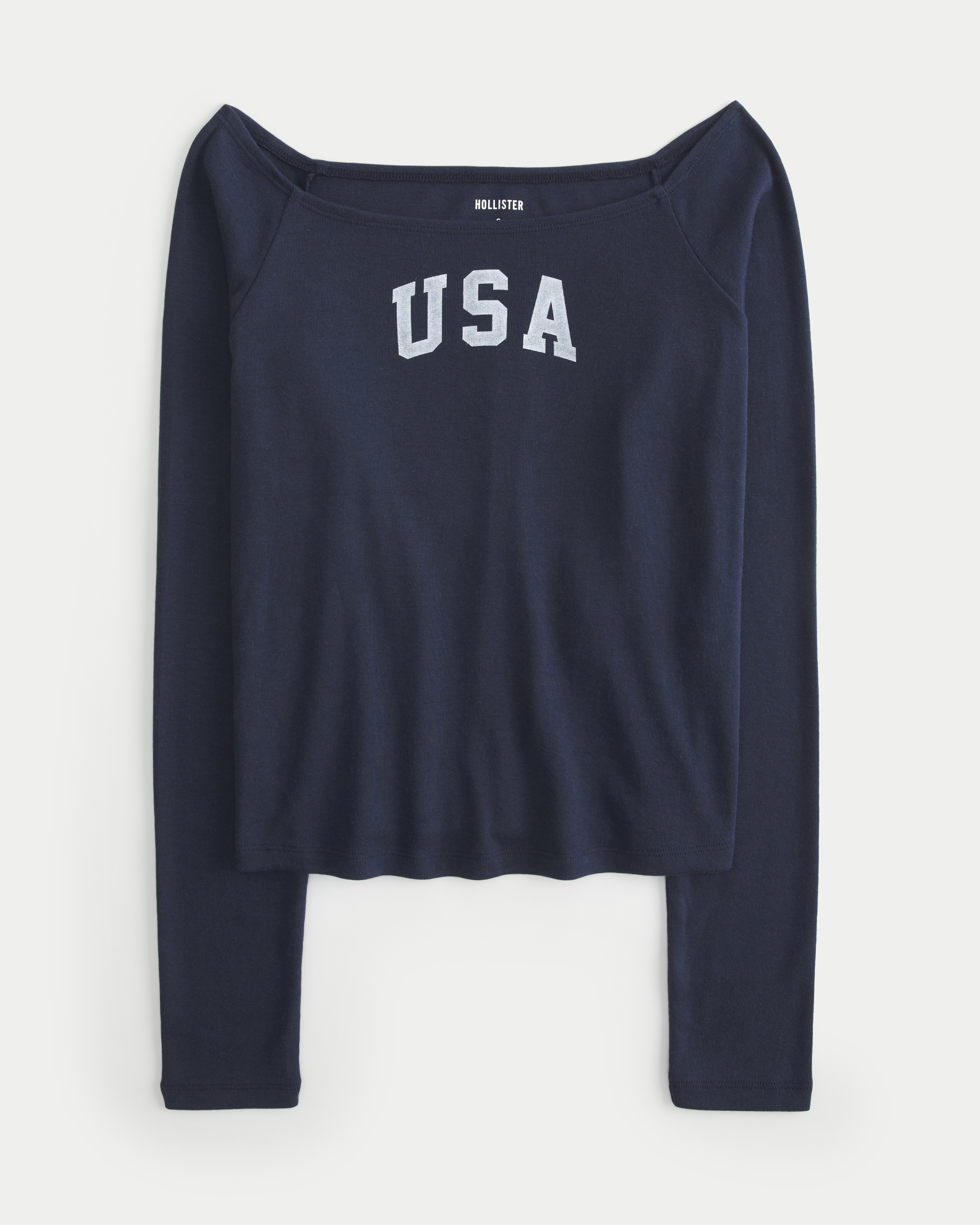 Women s Long Sleeve Off the Shoulder USA Graphic Baby Tee Women s Sale HollisterCo