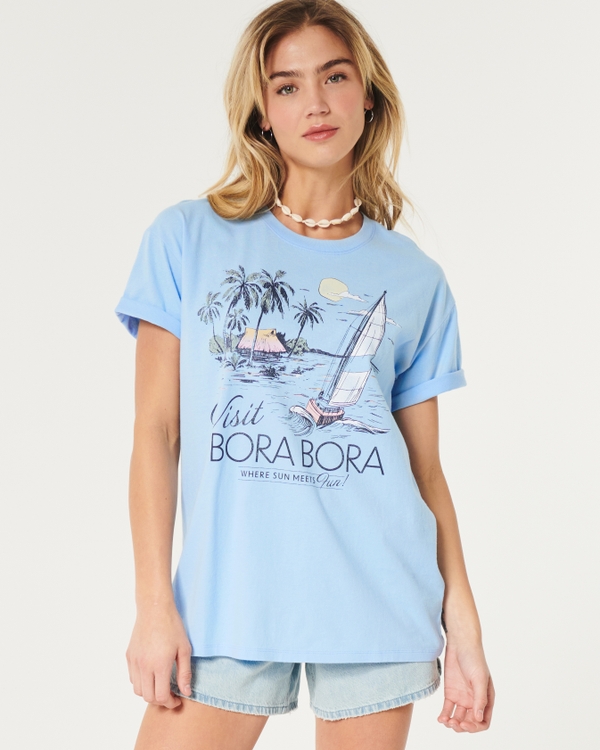 Oversized Bora Bora Graphic Tee, Light Blue